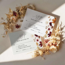 Burgundy Herfst Boho Floral Wedding RSVP Kaart