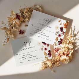 Burgundy Herfst Boho Floral Wedding RSVP Kaart