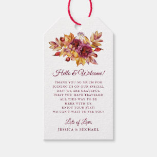 Burgundy Herfst Bouquet Elegant Wedding Welkom Cadeaulabel