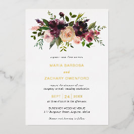 Burgundy Herfst Floral Elegant Wedding Folie Uitnodiging