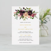 Burgundy Herfst Floral Elegant Wedding Folie Uitnodiging (Staand Voorkant)