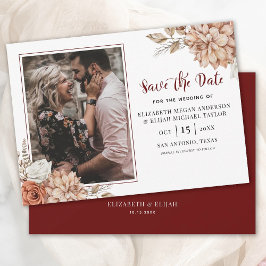 Burgundy Herfst Floral Photo Wedding Save the Date Kaart