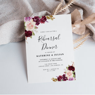burgundy herfst floral rehearal - diner uitnodigin kaart