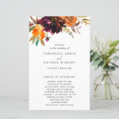 Burgundy Herfst Floral Rustic Wedding Programme (Staand voorkant)