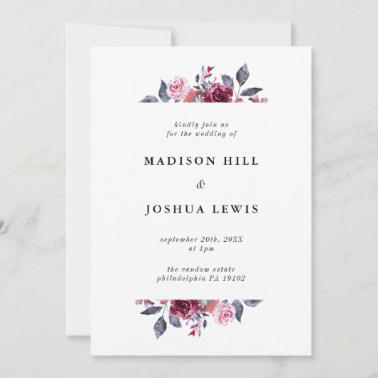 Burgundy Herfst Floral Wedding Kaart (Voorkant)