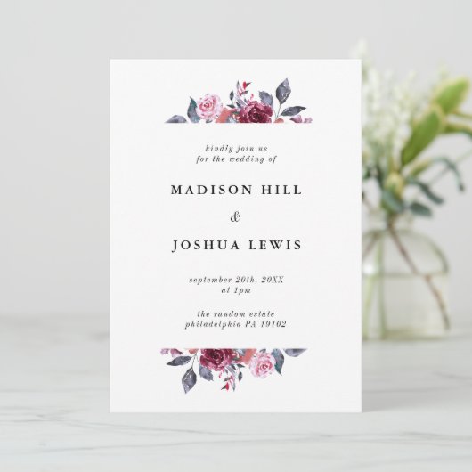 Burgundy Herfst Floral Wedding Kaart (Staand voorkant)