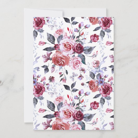 Burgundy Herfst Floral Wedding Kaart (Achterkant)