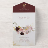 Burgundy herfst florale elegant all in one uitnodiging (Buitenkant)