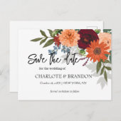 Burgundy Herfst Garden Floral Weddenschap redt dat Aankondigingskaart (Voorkant / Achterkant)