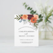 Burgundy Herfst Garden Floral Wedding Briefkaart (Staand voorkant)