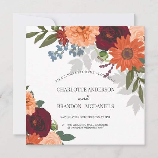 Burgundy Herfst Garden Floral Wedding Kaart (Voorkant)