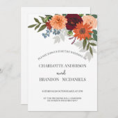 Burgundy Herfst Garden Floral Wedding Kaart (Voorkant / Achterkant)