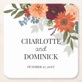 Burgundy Herfst Garden Floral Wedding Kartonnen Onderzetters