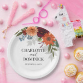 Burgundy Herfst Garden Floral Wedding Papieren Bordje (Feest)