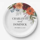 Burgundy Herfst Garden Floral Wedding Papieren Bordje (Voorkant)