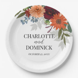 Burgundy Herfst Garden Floral Wedding Papieren Bordje