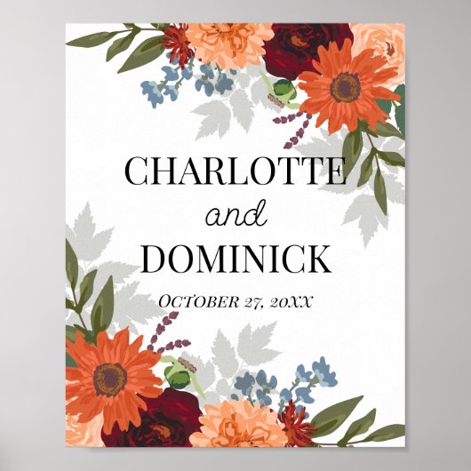 Burgundy Herfst Garden Floral Wedding Poster (Voorkant)