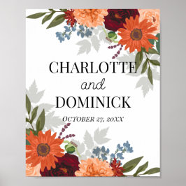 Burgundy Herfst Garden Floral Wedding Poster