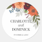 Burgundy Herfst Garden Floral Wedding Ronde Sticker (Voorkant)