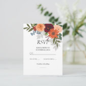Burgundy Herfst Garden Floral Wedding RSVP Kaart (Staand voorkant)