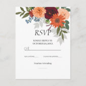 Burgundy Herfst Garden Floral Wedding RSVP Kaart (Voorkant)