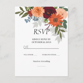 Burgundy Herfst Garden Floral Wedding RSVP Kaart