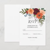 Burgundy Herfst Garden Floral Wedding RSVP Kaartje (Voorkant / Achterkant)