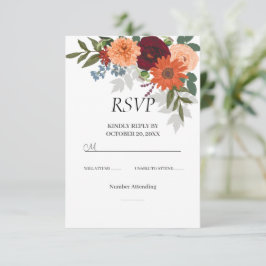 Burgundy Herfst Garden Floral Wedding RSVP Kaartje