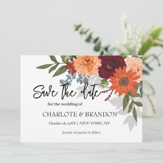 Burgundy Herfst Garden Floral Wedding Save The Date (Staand voorkant)