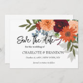 Burgundy Herfst Garden Floral Wedding Save The Date (Voorkant / Achterkant)