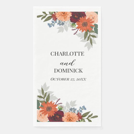 Burgundy Herfst Garden Floral Wedding Servet (Voorkant)