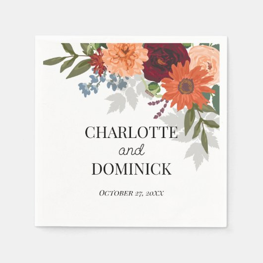 Burgundy Herfst Garden Floral Wedding Servet (Voorkant)