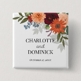 Burgundy Herfst Garden Floral Wedding Vierkante Button 5,1 Cm