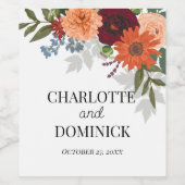 Burgundy Herfst Garden Floral Wedding Wijn Etiket (Enkel label)
