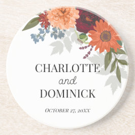 Burgundy Herfst Garden Floral Wedding Zandsteen Onderzetter