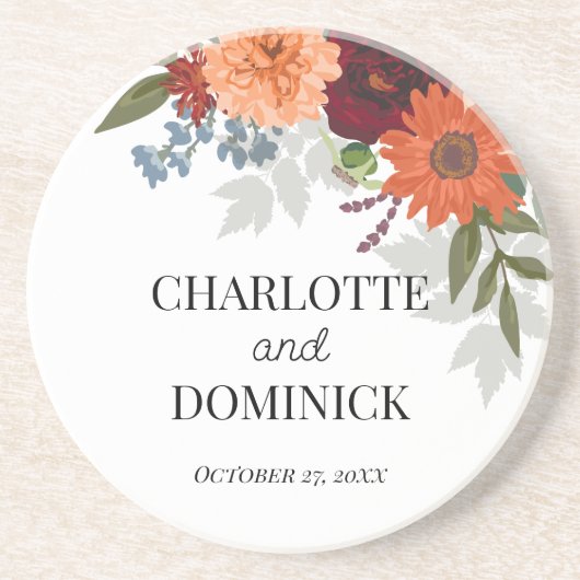 Burgundy Herfst Garden Floral Wedding Zandsteen Onderzetter (Voorkant)