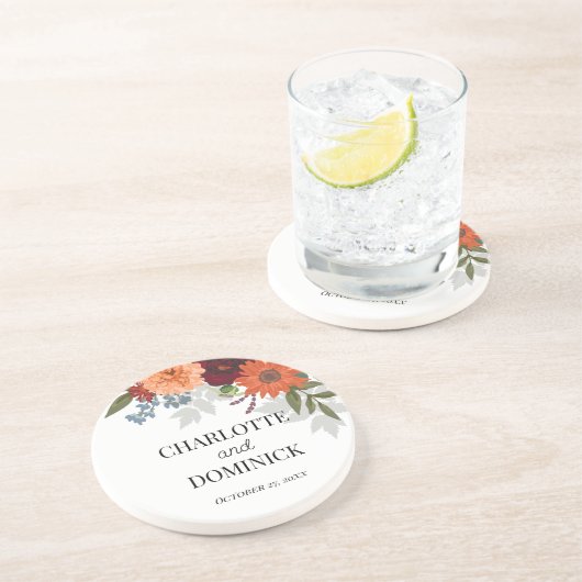 Burgundy Herfst Garden Floral Wedding Zandsteen Onderzetter (Zijkant)