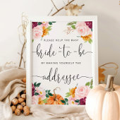 Burgundy herfst help de bruid met het adres poster