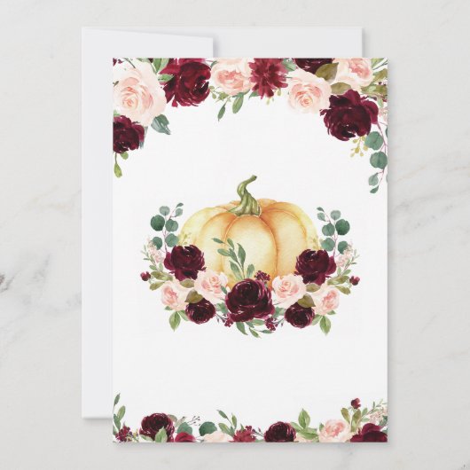 Burgundy Herfst Pumpkin Baby shower Uitnodiging (Achterkant)