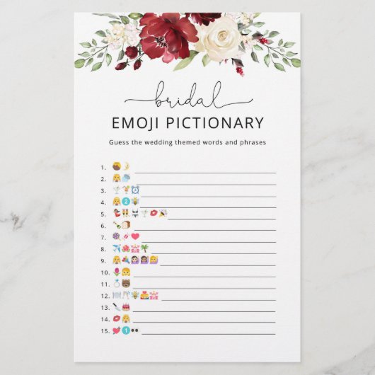 Burgundy herfst vrijgezellenfeest emoji pictionary (Voorkant)