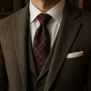 Burgundy Heritage Plaid Old Money Tartan Stropdas