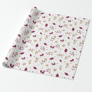 Burgundy Holly & Gold Christmas Wrapping Paper Cadeaupapier