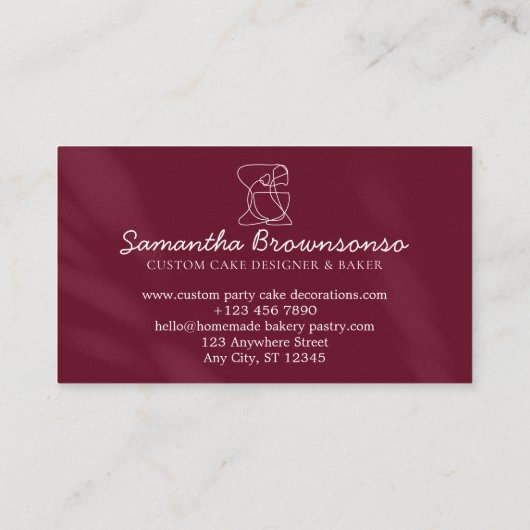 Burgundy Homemade Food Bakery Cooker Visitekaartje (Achterkant)