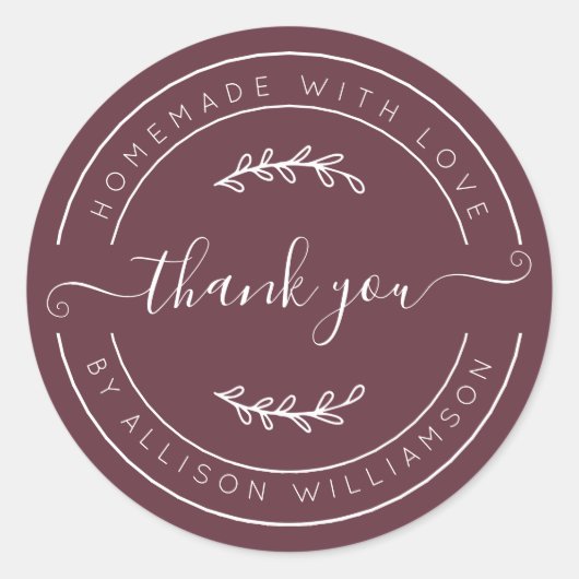 Burgundy Homemade Thank You Label (Voorkant)