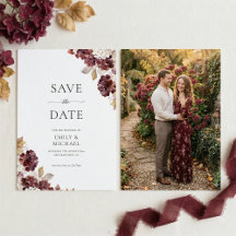 Burgundy Hortensia Herfst Save The Date Kaart