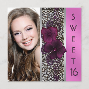 Burgundy Hot Pink Leopard Foto Sweet Sixteen Kaart
