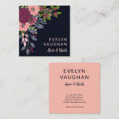 Burgundy Hydrangea & Roze Roses Vierkante Visitekaartje (Voorkant / Achterkant)