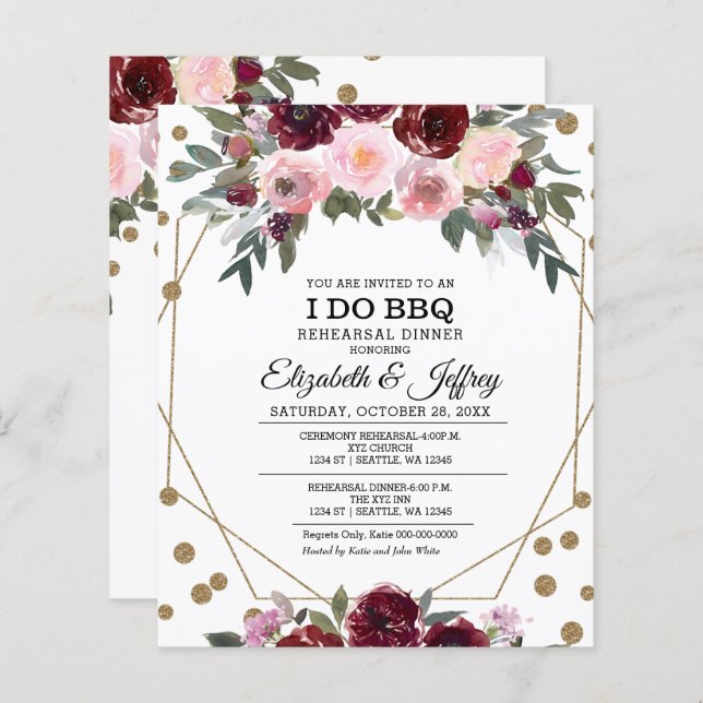 Burgundy I Do BBQ Rehearsal Dinner Invitation (Voorkant / Achterkant)