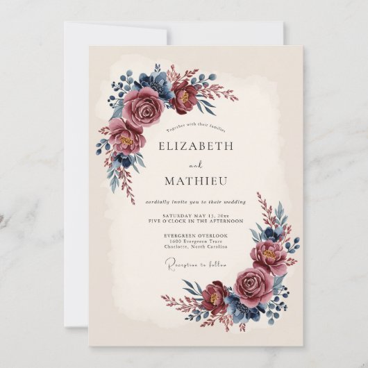 Burgundy Illustrious Winter Wedding Kaart (Voorkant)
