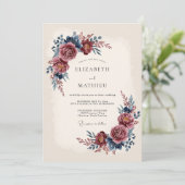 Burgundy Illustrious Winter Wedding Kaart (Staand voorkant)